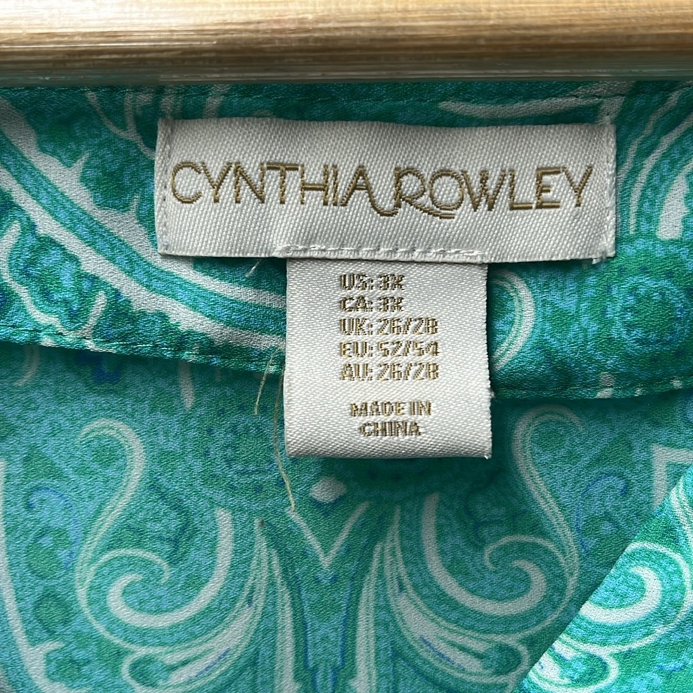 Cynthia Rowley Teal Green Paisley Print Blouse- 3X - Picture 3 of 6